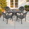 5-Piece Cast Aluminum Outdoor Dining Set: Round Table, Stackable Chairs & Blue Cushions - All-Weather Patio Furniture for Your Backyard - 2 of 4