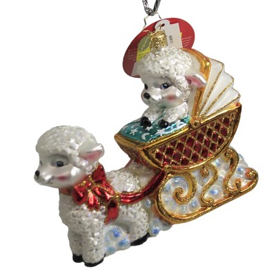 Christopher Radko 5.0" Baby Lamb Sleigh Ride Ornament Newborn Birth Baptism  -  Tree Ornaments