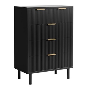 homfan Black Wave Fluted 5-Drawer Dresser - Modern Wide Drawer Wood Chest w/Anti-Tip Device & Metal Legs for Bedroom/Hallway/Entryway - 1 of 4