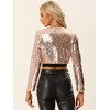INSPIRE CHIC Women's Cropped Sequin Open Front Long Sleeve Glitter Blazer - 3 of 4
