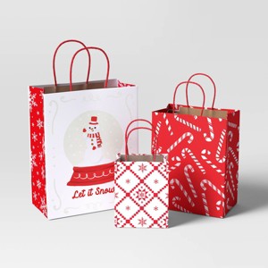 3ct Snowflakes and Candy Canes Large/Cub/Petite Christmas Gift Bags - Wondershop™ - 1 of 4