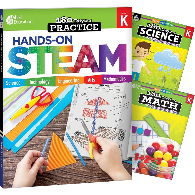 Shell Education 180 Days STEAM, Science, & Math Grade K: 3-Book Set, 1 of 4