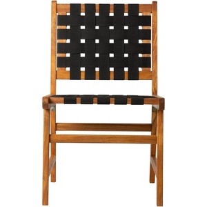 Balkene Home 63710 Sava Indoor/Outdoor Armless Dining Side Chair – All-Weather Wicker, Low-Slung Portable Acacia Wood with Woven Seat, Black Webbing - 1 of 4