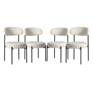 WestinTrends Alexandria Mid-Century Modern Upholstered Faux Shearling Round Dining Chairs - 1 of 4