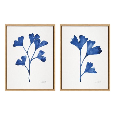 (Set of 2) 18" x 24" Sylvie Navy Ginkgo Trio by Cat Coquillette Framed Canvas Set Natural - Kate & Laurel All Things Decor