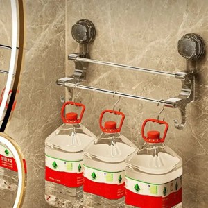 No Hole Towel Rack - Strong Suction Cup Double Bar Hanger for Bathroom Decor - 1 of 4