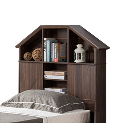 Twin Hut Style Bookcase Wood Headboard Brown - Benzara