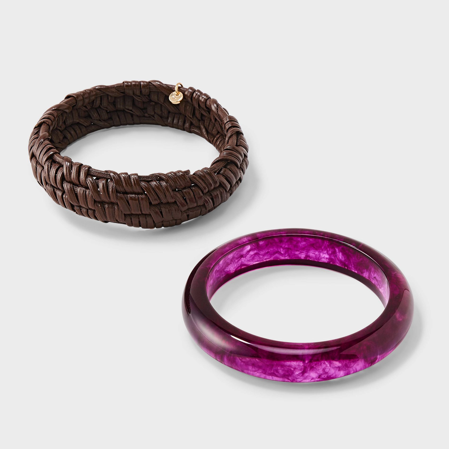 Woven Rattan and Marbleized Bangle Bracelet Set 2ct - A New Day™