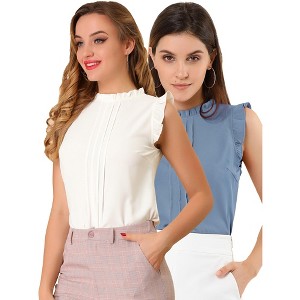 Allegra K Women's Ruffled Crew Neck Office Vintage Sleeveless Blouses 2 Pcs - 1 of 4