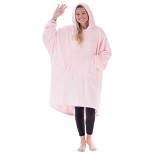 THE COMFY Dream Adult Oversized Microfiber Fleece Wearable Blanket w/Plush Hood, Large Pocket, & Ribbed Sleeve Cuffs, 1 Size Fits All, Heather Pink
