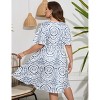 Women's Plus Size Boho Floral V Neck Ruffle Short Sleeve Dress Elastic High Waist A Line Dress - 4 of 4