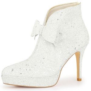 BLISSFUL STEP Women's Glitter Bow Stiletto Heel with Platform Ankle Boots - 1 of 4