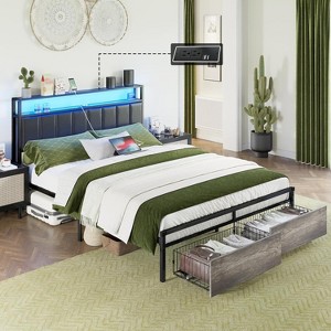 AMERLIFE LED Bed Frame with Drawers, 2-Tier Storage and Charging Station - 1 of 4