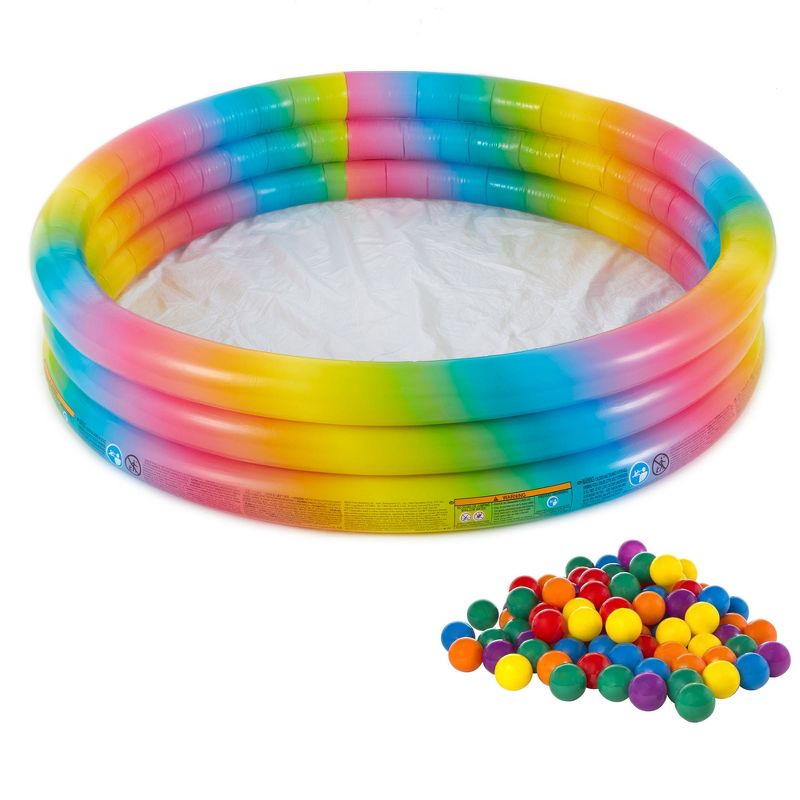 Intex 58449EP Rainbow Ombre 3 Ring Circular Inflatable Outdoor Swimming Pool with for Kids Ages 2 Years or Older, 1 of 7