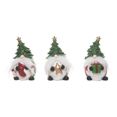 Transpac Resin Holiday Fuzzy Beard Gnome Figurine Set of 3 Christmas Home Decorations