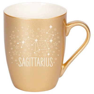 100 North Zodiac 10 Ounce Vegas Gold Metallic Finish, Comfortably Fits Your Hands, New Bone China Coffee Tea Cup Mug, Sagittarius