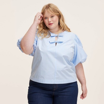 Women's Stripe Puff Short Sleeve Blouse -  kate spade new york x Target Blue/White