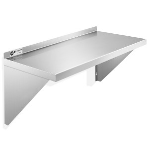 KUTLER Stainless Steel Shelf, NSF Commercial Wall Mount Shelves w/ Backsplash, Floating Metal Mounted Shelving for Restaurant, Kitchen, Home - 1 of 4