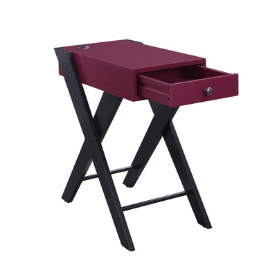 Burgundy Rectangular Side Table with USB Charging Dock and Storage