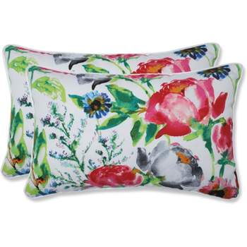 Floral Mania 2pc Rectangular Outdoor Throw Pillow Set Pink - Pillow Perfect