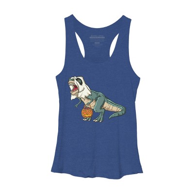 Women's Design By Humans Trex Ghost Costume Design Funny Halloween Dinosaur By Threadlets Racerback Tank Top