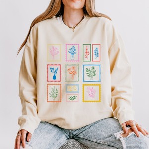 Simply Sage Market Floral Stamps Lightweight Garment Dyed Sweatshirt - 1 of 4