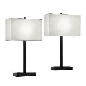 Itopfox 21" Touch Bedside Lamps with USB & AC Outlets, 3-Way Dimmable Table Lamps Set of 2 for Bedroom, Living Room, Office, Gray Shade, LED Bulbs - 1 of 4