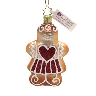 Inge Glas 4.0" Mrs Gingerbread Heart Christmas Visions  -  Tree Ornaments