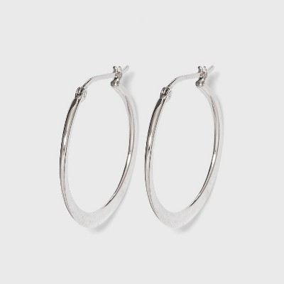 Hoop Earrings Sterling Clutchless Circle  Flat - Silver