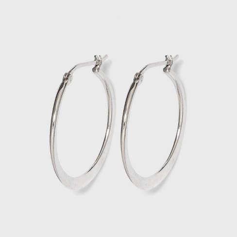 Hoop Earrings Sterling Clutchless Circle Flat - Silver