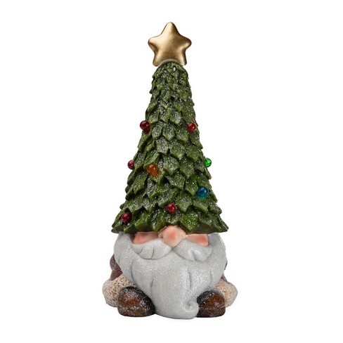 Plow & Hearth Lighted Holiday Garden Gnome Statue With Christmas ...