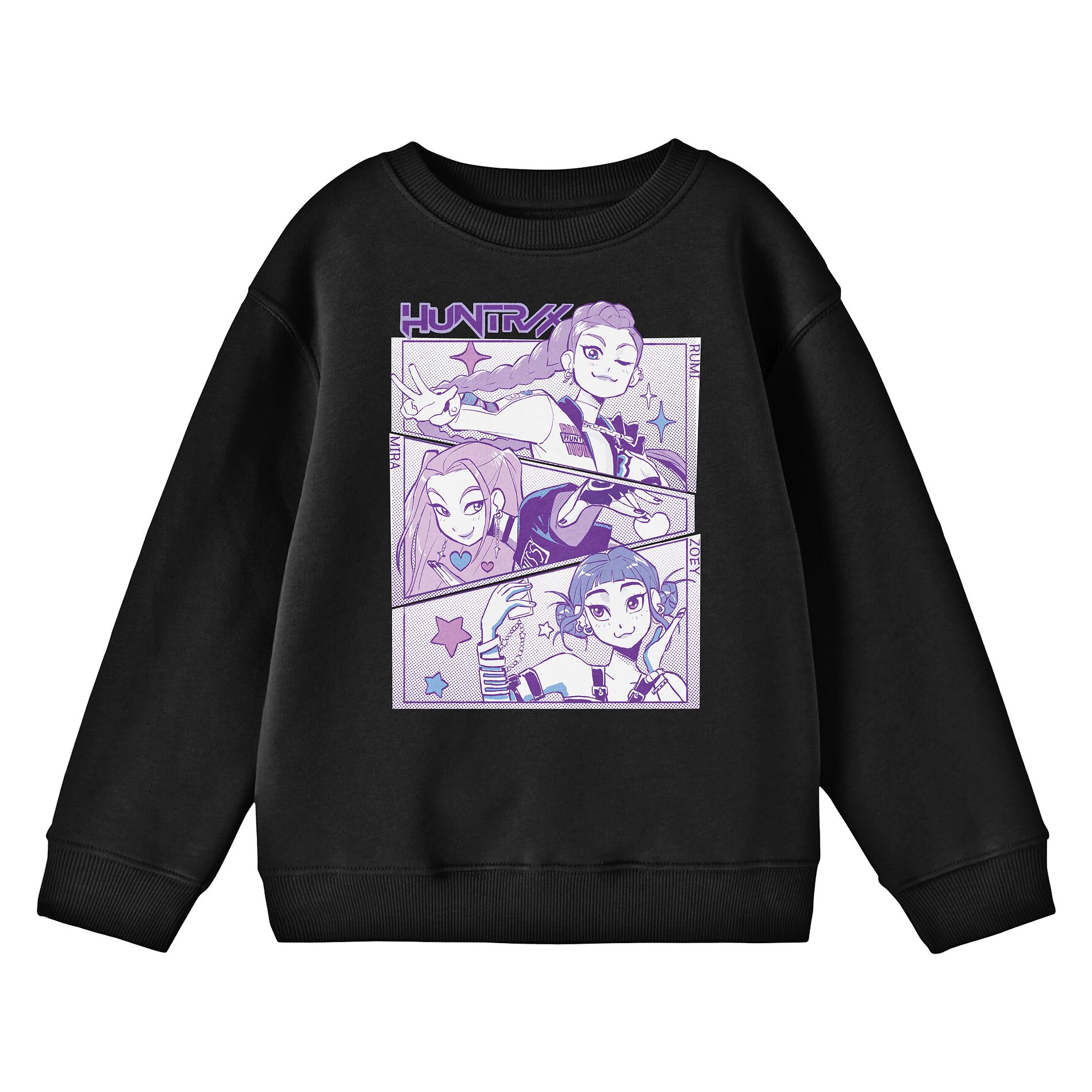 Kpop Demon Hunters Panel Art Huntrx Youth Black Long Sleeve Sweatshirt