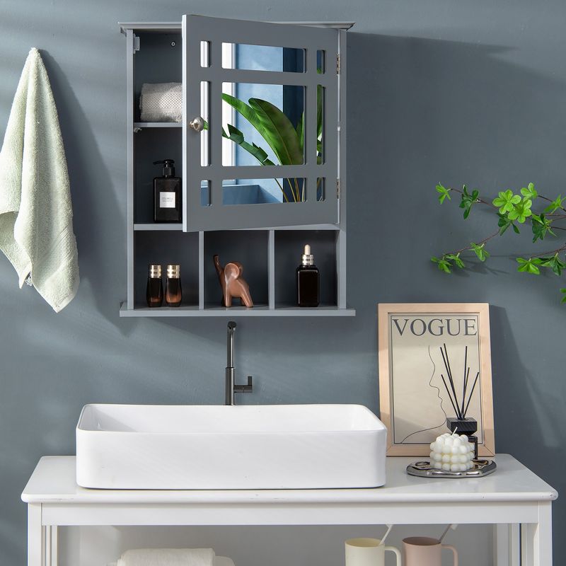 Costway Mirrored Medicine Cabinet Bathroom Wall Mounted Storage W/ Adjustable Shelf Grey\Brown, 3 of 11