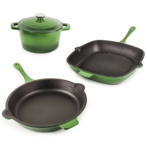 BergHOFF Neo 4Pc Enameled Cast Iron Cookware Set, Grill Pan 11 inches, Fry  Pan 10 inches, 3qt. Dutch Oven, Matching Lid, Fast, Evenly Heat, Oven Safe