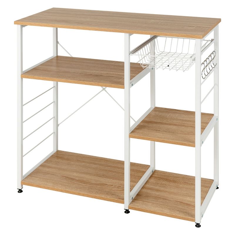 Costway Industrial Kitchen Baker's Rack Microwave Stand Utility Home Shelf w/ 6 Hooks, 1 of 10