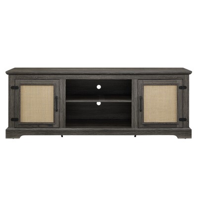 LIVAREEmlen Farmhouse Rattan TV Stand Console Table for TVs up to 70 Inches with 2 Storage Shelves, 65"W*15.55"D*23.86"H