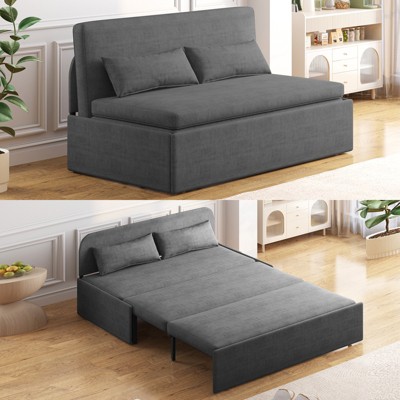 Mjkone Queen Size Pull Out Sofa Bed, 2-in-1 Modern Pull Out Linen Sleeper Sofa Couch