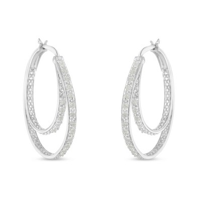 Haus of Brilliance Silver 1/2 cttw Miracle-Set Diamond Double Hoop with Latchback Earrings