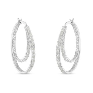 Haus of Brilliance Silver 1/2 cttw Miracle-Set Diamond Double Hoop with Latchback Earrings - 1 of 4