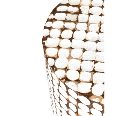 Coastal Breeze White Coconut & Wood Mosaic Round Table 16"