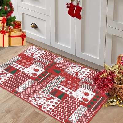 Christmas Area Rug for Living Room, Washable Non Slip Holiday Carpet, Soft Reindeer Snowflake Print, Large Bedroom Dining Playroom