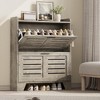 Narrow Shoe Cabinet for Entryway Storage, Slim Freestanding Organizer with 2 Flip Drawers and Hooks, Hidden Shoe Storage for Hallway, Foyer, Garage - 2 of 4