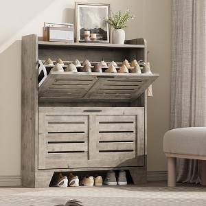 Shoe Cabinet with 2 Flip Drawers, Freestanding Shoe Cabinet Organizer with Metal Legs for Entryway Narrow Shoe Rack Cabinet - 1 of 4