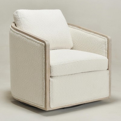 KINWELL 31"W Oak Frame Upholstered Swivel Barrel Armchair