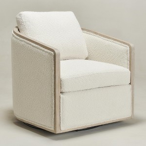 KINWELL 31"W Oak Frame Upholstered Swivel Barrel Armchair - 1 of 4