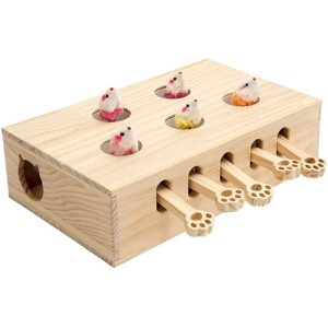 Mewoofun Pet Toy Cat Toys Kitten Toys, Interactive Whack A Mole Solid Wood Toy, Cat Toy for Indoor Cat Kitty, Brown, 13.2"*10.2"*3.9" - 1 of 4