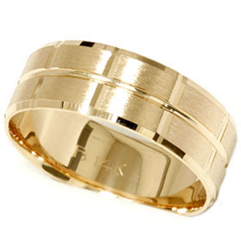 Pompeii3 14K Yellow Gold Mens 8mm Swiss Cut Wedding Ring, 2 of 5