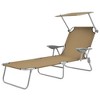 vidaXL Patio Lounge Chair Folding Sunlounger Outdoor Sunbed with Canopy Steel - Taupe - 2 of 4