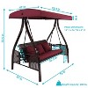 Sunnydaze 3-Person Outdoor Patio Swing with Adjustable Canopy Shade, Foldable Side Tables, Cushions and Pillow, Merlot - 3 of 4