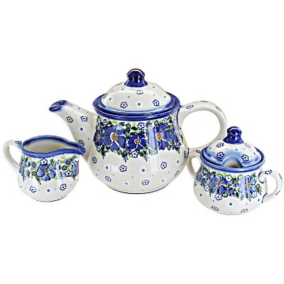 Blue Rose Polish Pottery 1700 Galia 3 Piece Tea Set